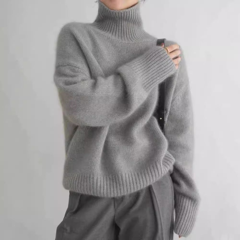 High-neck Women's Loose Versatile Knit Pullover Sweater